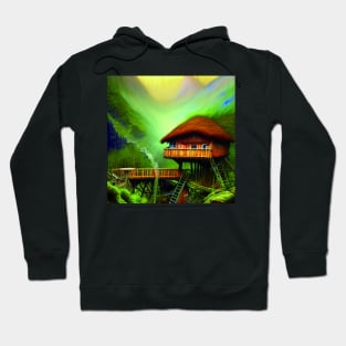 Digital Painting of a Beautiful Colorful Cottage Tree house In a Greenery Outside Hoodie